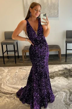 Purple Sequins Prom Dress