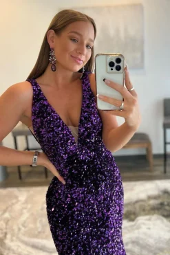 Purple Sequins Prom Dress