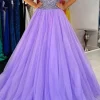 Purple Tulle Appliques A Line Prom Dress