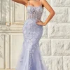 Purple Tulle Beaded Mermaid Prom Dress with Appliques