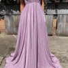 Purple V-neck Sparkly Prom Dress