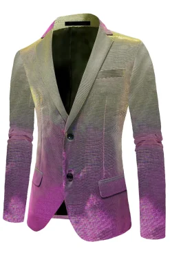 Purple Yellow Notched Lapel Men's Prom Blazer