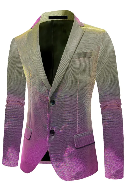Purple Yellow Notched Lapel Men's Prom Blazer