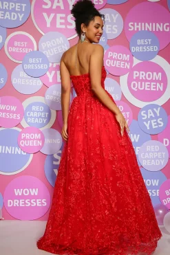 Red A Line Strapless Princess Corset Prom Dress