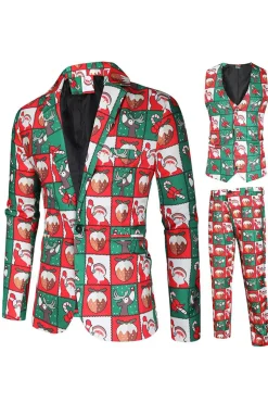 Red and Green 3 Piece Christmas Party Men's Suits