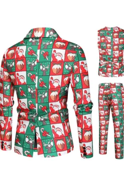 Red and Green 3 Piece Christmas Party Men's Suits