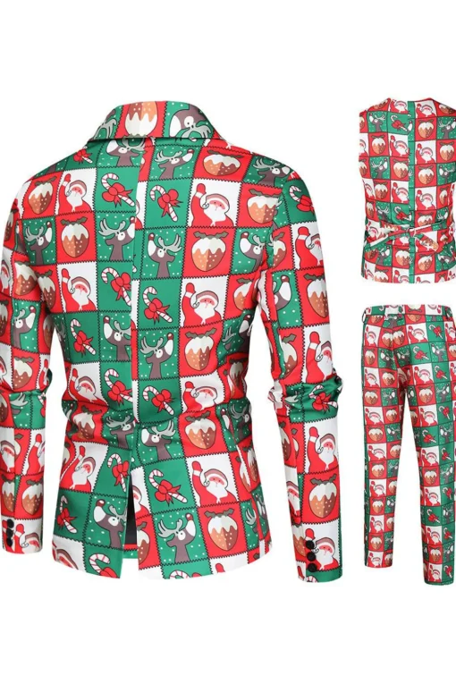 Red and Green 3 Piece Christmas Party Men's Suits