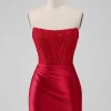 Red Corset Strapless Short Graduation Dress with Appliques