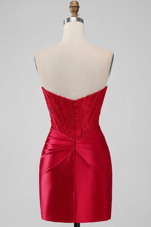 Red Corset Strapless Short Graduation Dress with Appliques