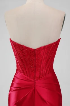 Red Corset Strapless Short Graduation Dress with Appliques