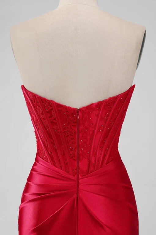 Red Corset Strapless Short Graduation Dress with Appliques