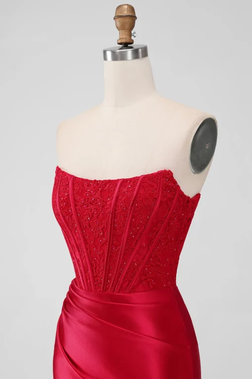 Red Corset Strapless Short Graduation Dress with Appliques