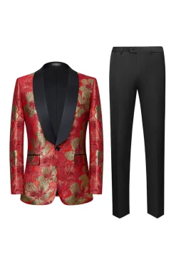 Red Jacquard 2 Pieces Shawl Lapel Men's Suits