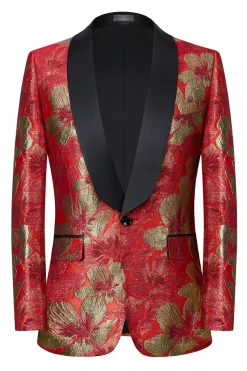 Red Jacquard 2 Pieces Shawl Lapel Men's Suits