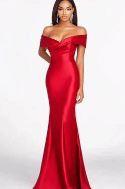 Red Mermaid Off The Shoulder Satin Formal Dress