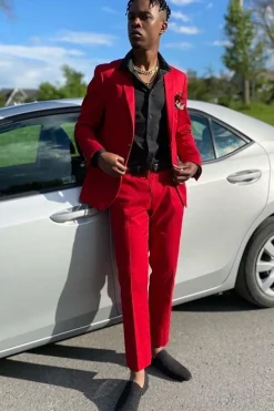 Red Notched Lapel 2 Piece Men's Prom Suits