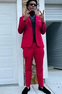 Red Notched Lapel 2 Piece Men's Prom Suits