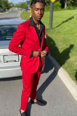 Red Notched Lapel 2 Piece Men's Prom Suits