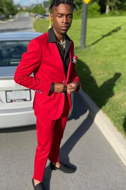 Red Notched Lapel 2 Piece Men's Prom Suits