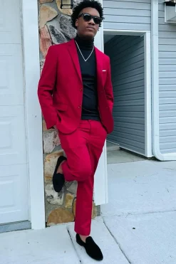 Red Notched Lapel 2 Piece Men's Prom Suits