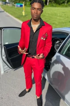Red Notched Lapel 2 Piece Men's Prom Suits