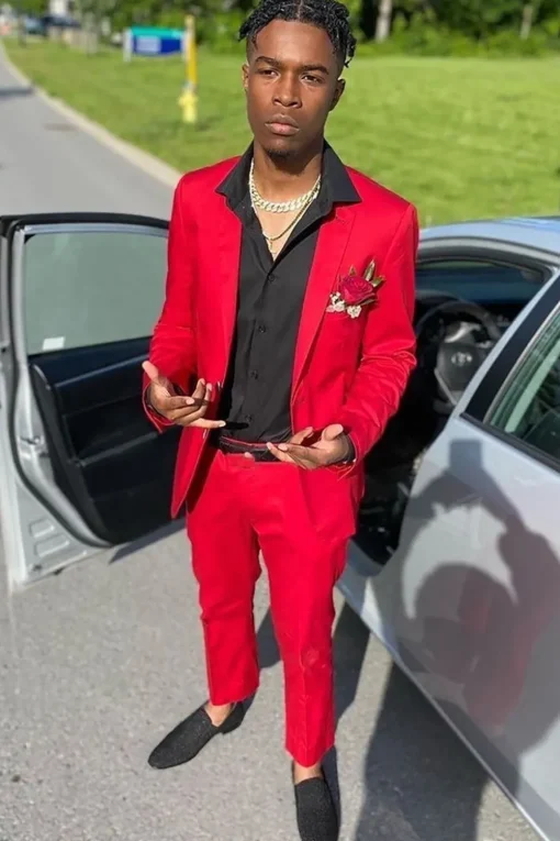 Red Notched Lapel 2 Piece Men's Prom Suits