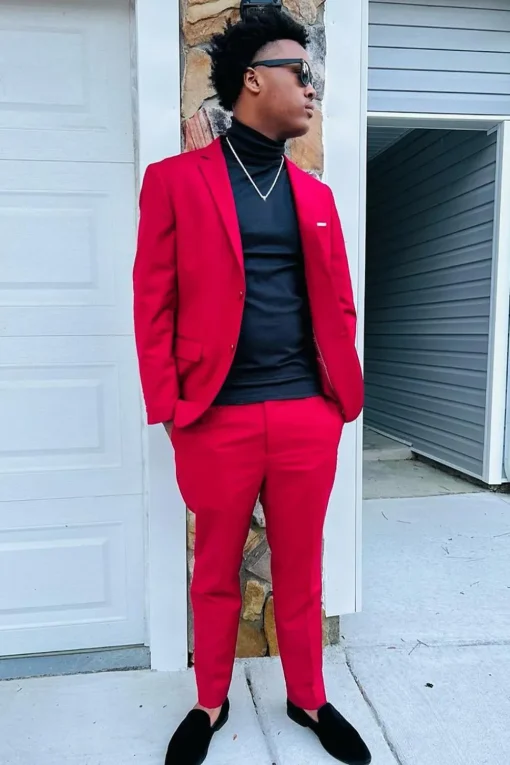 Red Notched Lapel 2 Piece Men's Prom Suits