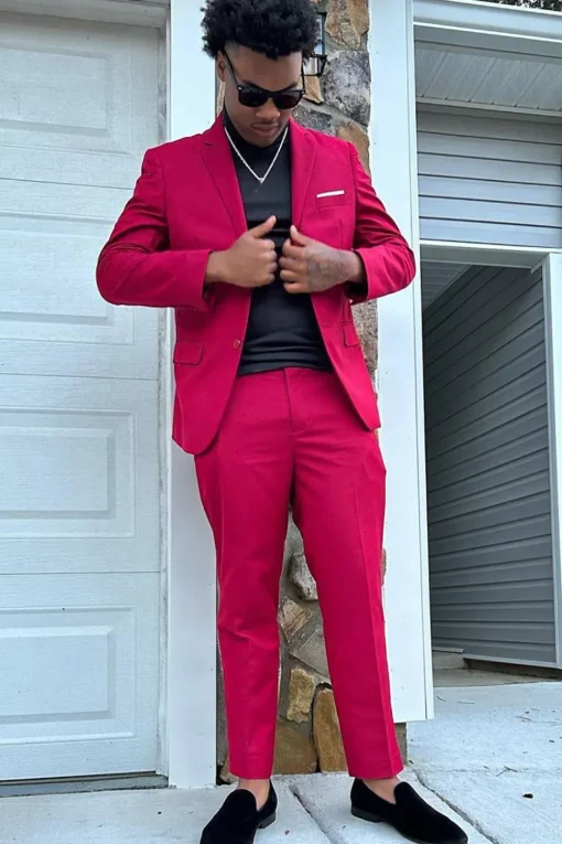 Red Notched Lapel 2 Piece Men's Prom Suits