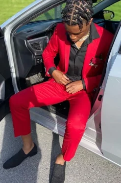 Red Notched Lapel 2 Piece Men's Prom Suits