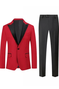 Red Peak Lapel One Button 2 Piece Men's Prom Suits