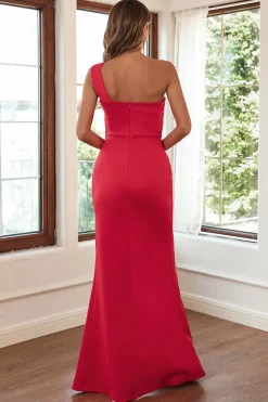 Red Sheath One Shoulder Prom Dress