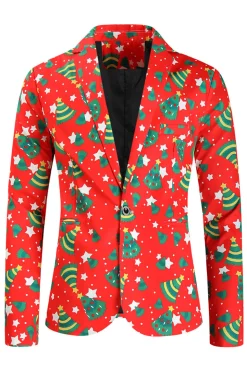 Red Single Button White Star Print 3 Pieces Men's Christmas Suit
