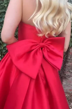 Red Strapless Big Bow Knot Long Prom Dress