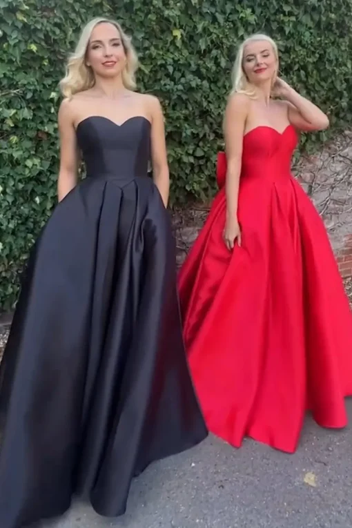 Red Strapless Big Bow Knot Long Prom Dress