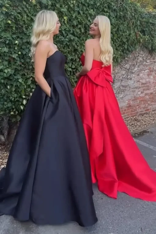 Red Strapless Big Bow Knot Long Prom Dress