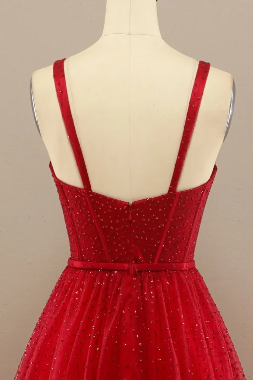Red Sweetheart Tulle Prom Dress with Beading