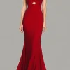 Red V-Neck Cut Out Mermaid Formal Dress