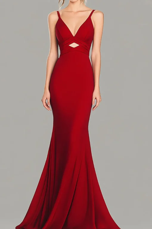 Red V-Neck Cut Out Mermaid Formal Dress