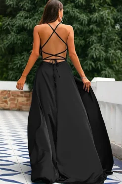 Royal Blue Backless Satin Prom Dress with Slit