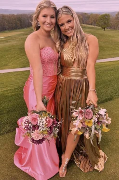 Royal Blue Corset Strapless Mermaid Long Prom Dress with Slit