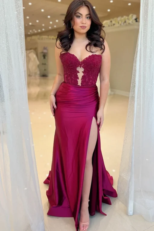 Royal Blue Corset Strapless Mermaid Long Prom Dress with Slit
