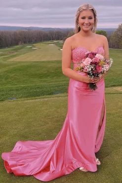 Royal Blue Corset Strapless Mermaid Long Prom Dress with Slit