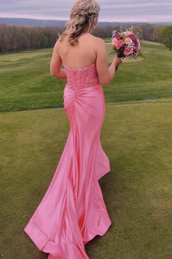 Royal Blue Corset Strapless Mermaid Long Prom Dress with Slit