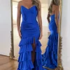 Royal Blue Corset Tiered Strapless Long Prom Dress with Slit