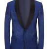Royal Blue Jacquard One Button Shawl Lapel Prom Homecoming Blazer