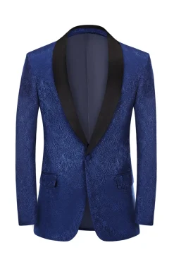 Royal Blue Jacquard One Button Shawl Lapel Prom Homecoming Blazer