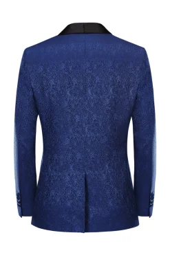 Royal Blue Jacquard One Button Shawl Lapel Prom Homecoming Blazer