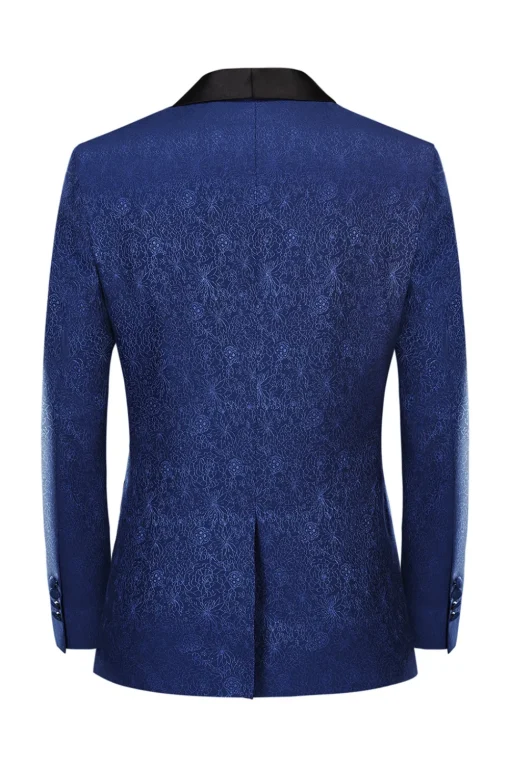 Royal Blue Jacquard One Button Shawl Lapel Prom Homecoming Blazer