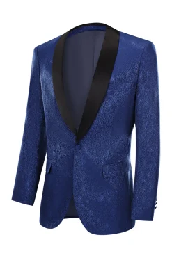 Royal Blue Jacquard One Button Shawl Lapel Prom Homecoming Blazer