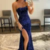 Royal Blue Mermaid Sequins Long Prom Dress with Slit